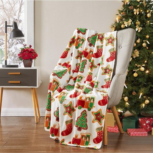 Santa Dogs Plush Holiday Blanket Christmas Oversized 50" X 70" 