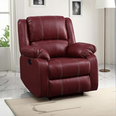 Royal Hampton Motion Manual Rocker Recliner Chair, Plush Dark Red Faux Leather
