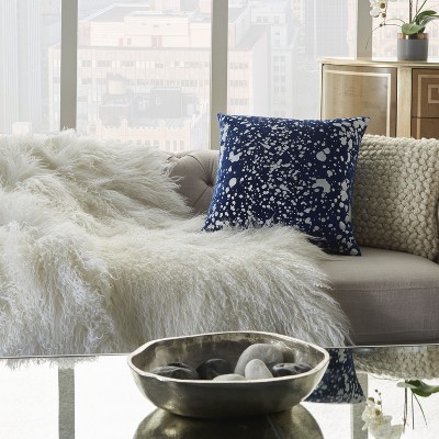 Navy and Silver Embroidered Square Throw Pillow, 18" x 18"