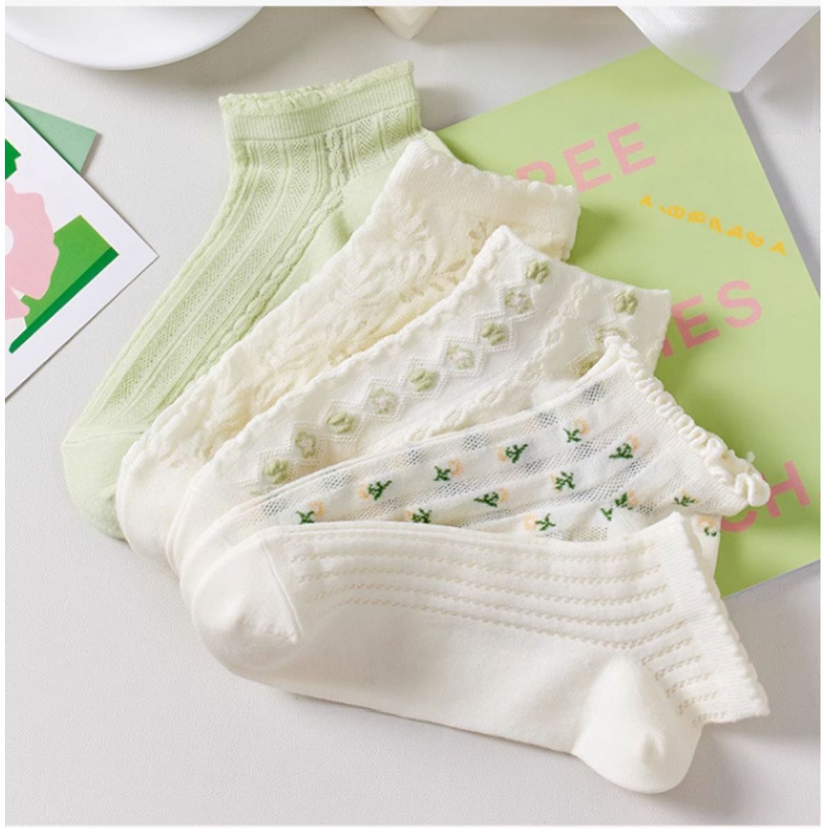 Anna-Kaci Women's 3-Pack Minimalist Knit Ankle Socks Mixed Pattern Design Soft Cotton Low-Cut Style - thumbnail 4