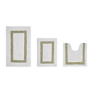 Hotel 3 PC Bath Rug 100% Premium Cotton Tufted Weave Two Tone Reversible Bathroom Rug, Super Soft Absorbent, Machine Washable Bath Mat - 1 of 4