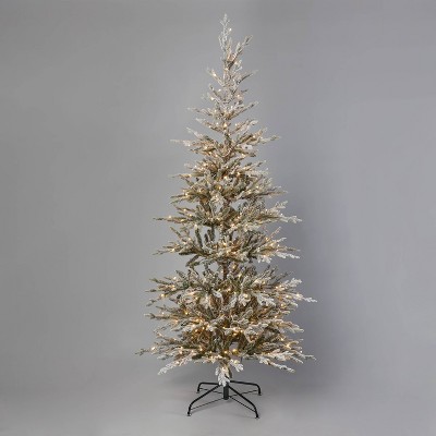 7.5' Pre-Lit LED Slim Flocked Balsam Fir Artificial Christmas Tree Warm White Lights - Wondershop™