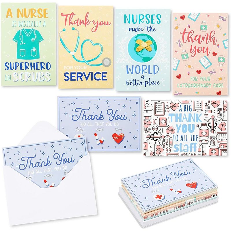 24-Pack Nurse & Doctor Appreciation Thank You Cards, 6 Assorted Designs, Blank Inside, 4x6, 1 of 9