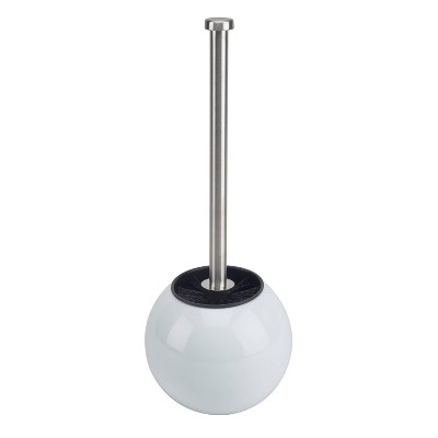 Globe Design Toilet Brush and Holder White - Bath Bliss