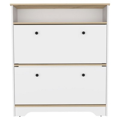 NicBex Shoe Cabinet with 2 Flip Drawers and Open Storage Shelf Modern Freestanding Shoe Organizer with Wooden Top for Entryway,Hallway