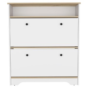 NicBex Shoe Cabinet with 2 Flip Drawers and Open Storage Shelf Modern Freestanding Shoe Organizer with Wooden Top for Entryway,Hallway - 1 of 4