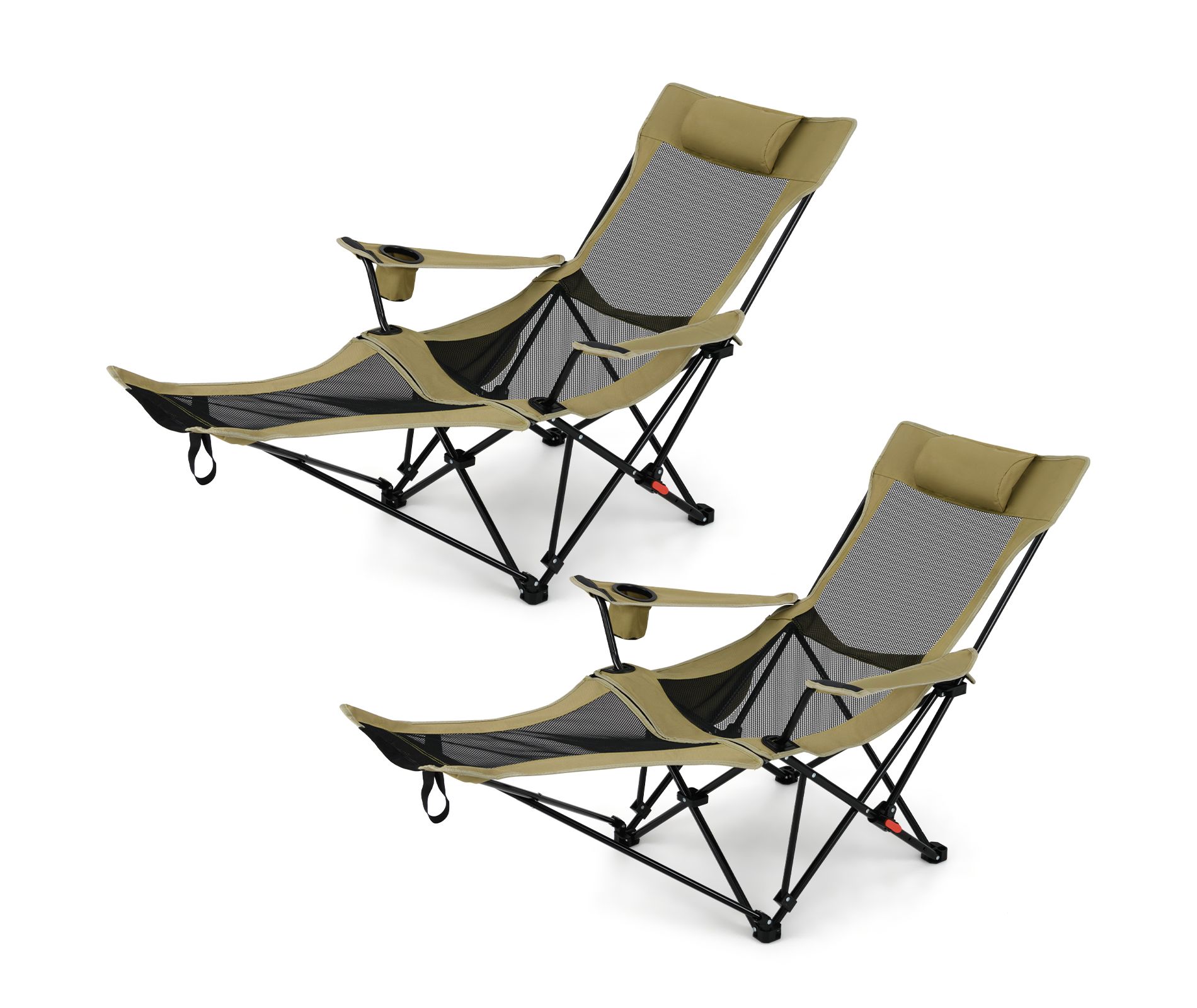 Tangkula 2PCS Reclining Camping Chair 2 in 1 Potable Folding Chair w/ Removable Footrest 4-Position Adjustable Backrest Cup Holder & Side Pocket