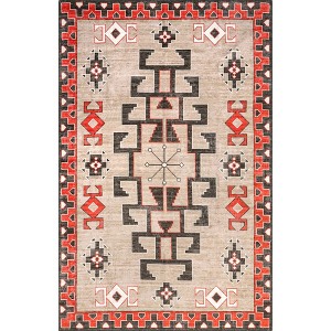 Nuloom Clio Aztec Bordered Pet Friendly Machine Washable Area Rug, 4' x 6', Brown - 1 of 4