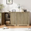 Fluted Buffet Sideboard Cabinet, Accent Modern Credenza with 2 Doors & Shelves, Wood Credenza Storage Console Cabinet - 2 of 4