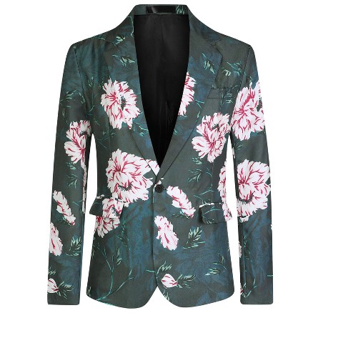 Lars Amadeus Men's Slim Fit One Button Prom Floral Print Blazer Jacket Pink Navy 50