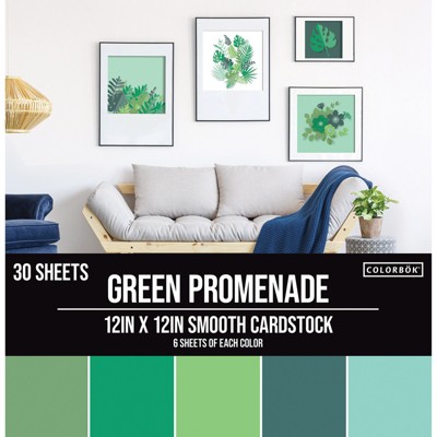 Colorbok 78lb Smooth Cardstock 12"X12" 30/Pkg-Green Promenade, 5 Colors/6 Each