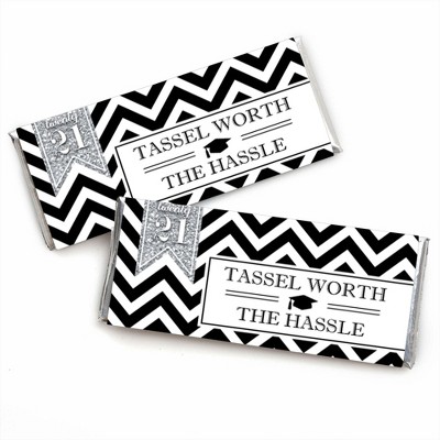 Big Dot of Happiness Silver Tassel Worth The Hassle - Candy Bar Wrappers 2021 Graduation Party Favors - Set of 24