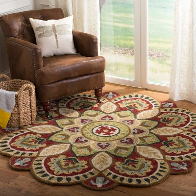 Handmade Red Wool Tufted Round Area Rug, 4' Diameter