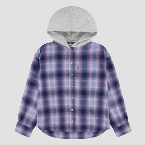 Levi s Girls Hooded Flannel T Shirt Purple XL