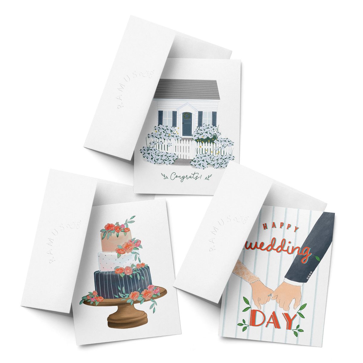Wedding Greeting Card Pack (3ct) "Congrats Cottage, Wedding Day, Cake" by Ramus & Co