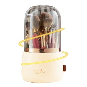 NewHome 360° Rotating Makeup Brush Holder with Lid Makeup Organizer for Vanity Dustproof Makeup Brush Container with 7 Compartments - 1 of 4