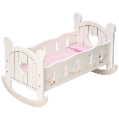 ROBOTIME Wooden Doll Cradle Rocking Baby Crib Bed,Toys for Dolls Girl,Fits Dolls up to 18 inches,White,7.39''*13.4''*12.6''