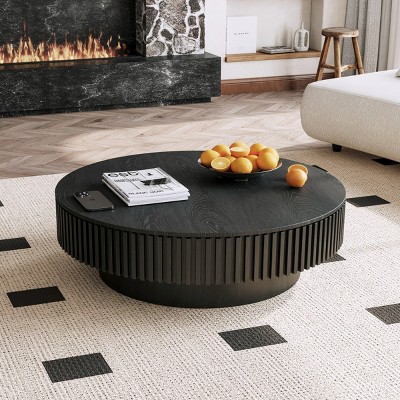 Modern 39'' Round Solid Wood Coffee Table,Table With Storage Space And Solid Wood Veneered,Suitable For Apartment Or Office-Coolbibila