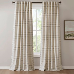 Fleece Lining Plaid Weave Window Curtain Panel, Faux Leather Textured Light Filtering Curtain for All Seasons - 1 of 4