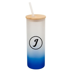 Elanze Designs J Monogram Letter Initial Rope Circle Wrap-Around Design 25 Ounce Frosted Gradient Glass On-The-Go Coffee Travel Skinny Tumbler Mug - 1 of 1