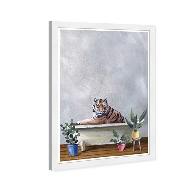 13"x19" Tiger Bath and Laundry Framed Wall Art Gray - Wynwood Studio: Modern Home Decor, Animal Theme