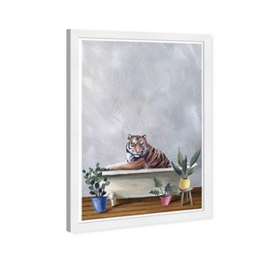 13"x19" Tiger Bath and Laundry Framed Wall Art Gray - Wynwood Studio: Modern Home Decor, Animal Theme - 1 of 4