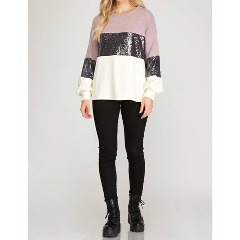 Women s Multi Colored Sweater With Sequins She Sky M Target