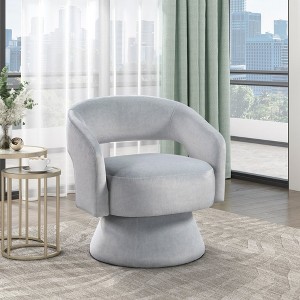 Velvet Upholstery Solid Wood Swivel Modern Luxury Accent Chair with Foam Padding, Attached Cushions and 360-Degree Swivel - 1 of 4