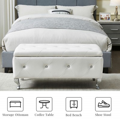 Velvet Upholstered Tufted Button Storage Bench With Crystal Buttons,Velvet Entryway Bench Living Room Padded Seat,Bed Bench-Cuddlewood