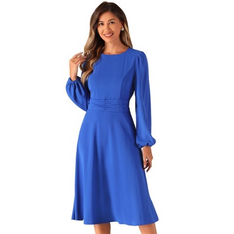 Женские платья INSPIRE CHIC Women's Lantern Long Sleeves Midi Autumn Winter Party Gown Dress X-Small Royal Blue