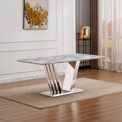 70'' Modern Faux Marble Rectangular Dining Table with Stainless Steel Base, Contemporary Kitchen or Dining Room Table – The Pop Home