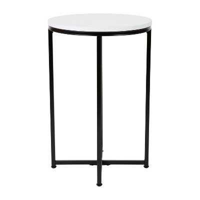 Elegant White Round Laminate Top End Table with Matte Black Metal Frame