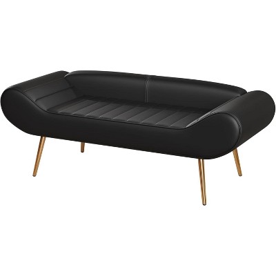 Acekool 57" Sofa Bench with Armrest & Backrest, Metal Legs, 400lbs Capacity, PVC Upholstery, Curved Design for Bedroom & Living Room, Black