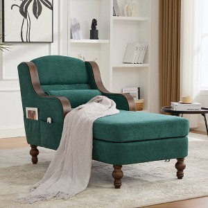 Upholstered Chaise Lounge Lazy Sleeper Sofa Bed Accent Chair Single Sofa Leisure Lounge Chair Reading Couch, Ergonomic Design, Chenille - ModernLuxe - 1 of 4