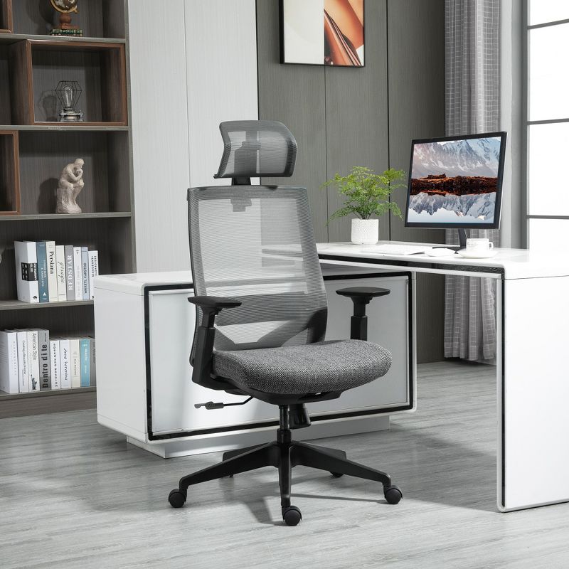 Vinsetto Mesh Fabric Home Office Task Chair with High Back, Adjustable Seat, Recline, Headrest and Lumbar Support, Gray, 2 of 9