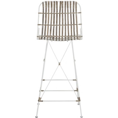 Minerva White Wicker and Metal Bar Stool Set of 2