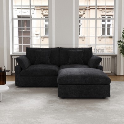 83" Cloud Couch Sectional for Living Room, Down Filled Modular Couch,L Shaped Sofas with Ottoman,Convertible Couch,Covers Washable&Replaceable,Black