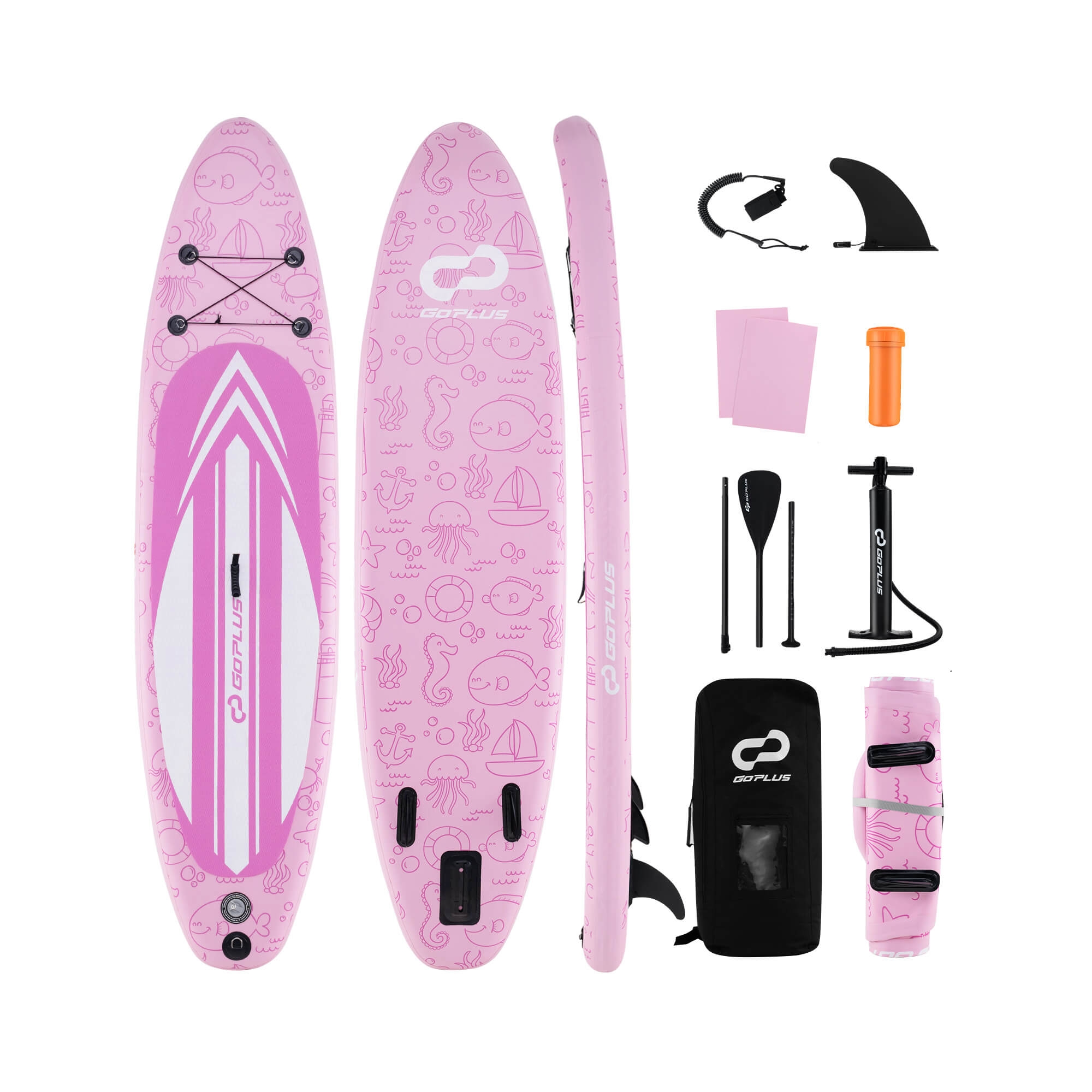 Costway Small Inflatable SUP Board, Portable Paddle Board with 5D rings Stand Up Paddle Board for Youth & Adult Pink