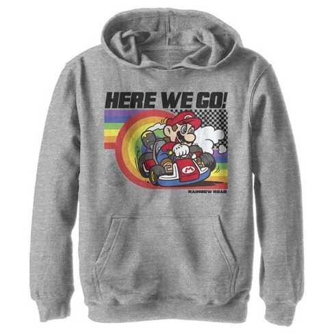 Boy s Nintendo Mario Kart Rainbow Road Racing Pull Over Hoodie Athletic Heather Small