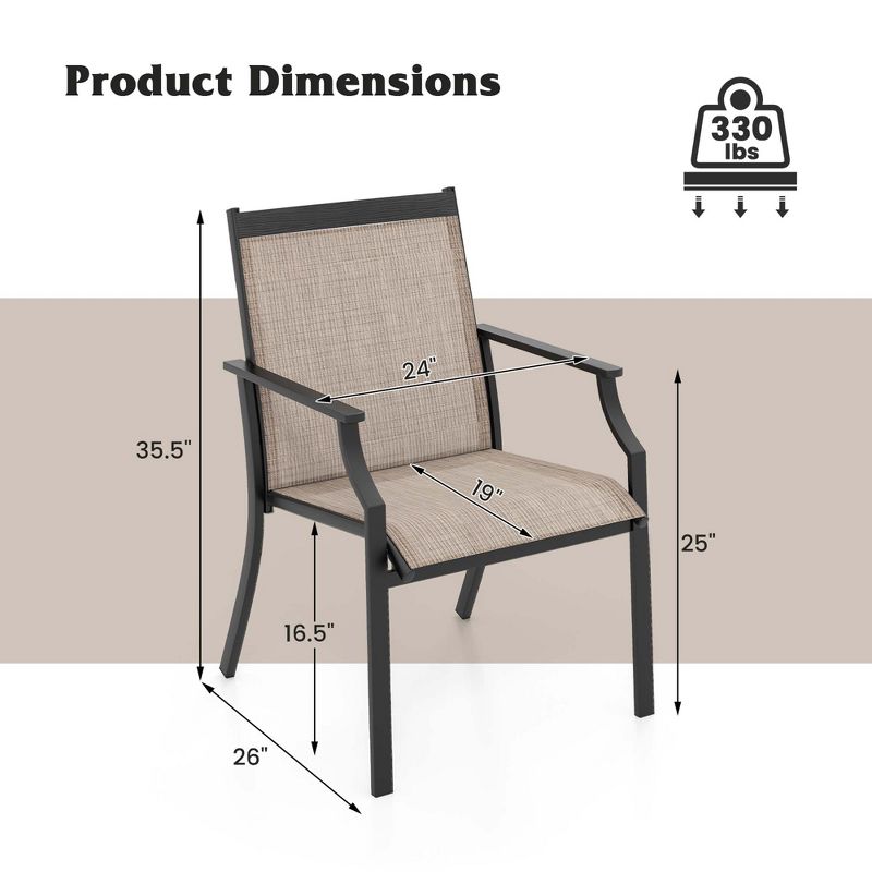 Costway 2 Piece Patio Dining Chairs Large Outdoor Chairs with Breathable Seat & Metal Frame Blue/Coffee/Grey/Red, 3 of 9
