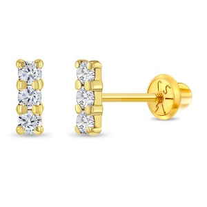 Girls' Tiny Clear CZ Bar Screw Back 14k Gold Earrings - In Season Jewelry - 1 of 4