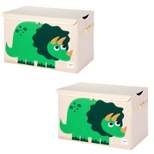 3 Sprouts Childrens Kids Collapsible Toy Chest Storage Organizer Bin for Boys and Girls Playroom or Nursery, Green Dinosaur (2 Pack)