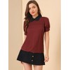 INSPIRE CHIC Women's Vintage Peter Pan Collar Contrast Puff Short Sleeve Blouse - 2 of 4