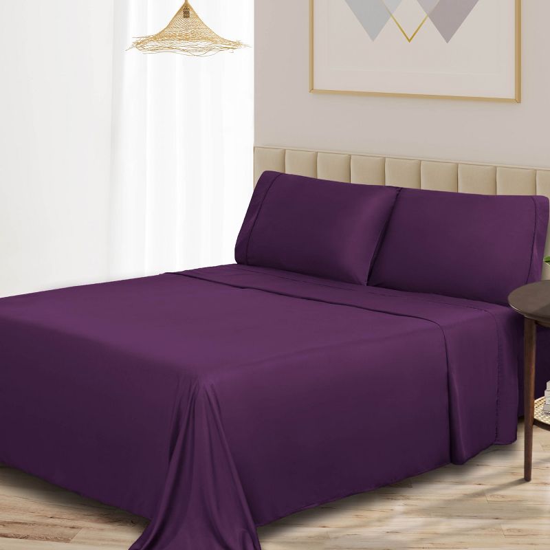 300 Thread Count Rayon From Bamboo Solid Deep Pocket Bed Sheet Set by Blue Nile Mills, 2 of 5