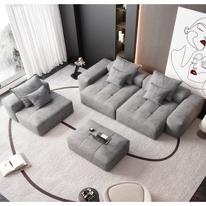 Whisen Modern Oversized Modular Sectional Sofa with 2 Ottoman, 2 Seat Sparkling Chenille Fabric and 4 Pillows, 4-Piece DIY Combination - 1 of 4