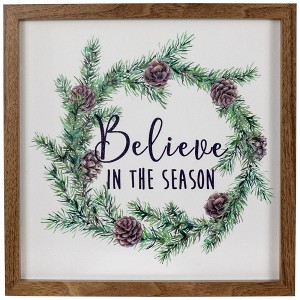 Northlight Wooden Framed "Believe In The Season" Christmas Wall Sign - 11.75" - 1 of 4