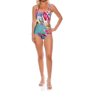 Women's Floral Abstract Print Square Neck One Piece - PatBo - 1 of 3