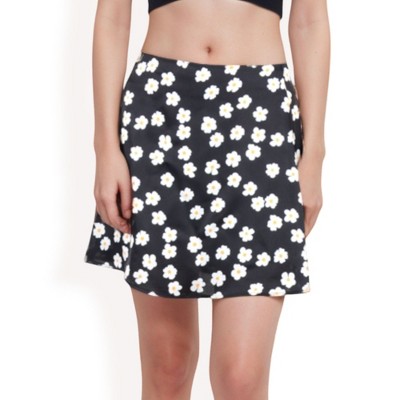 Anna-Kaci Women's High-Waisted Floral Print Skirt with A-Line Silhouette - X Small, Black