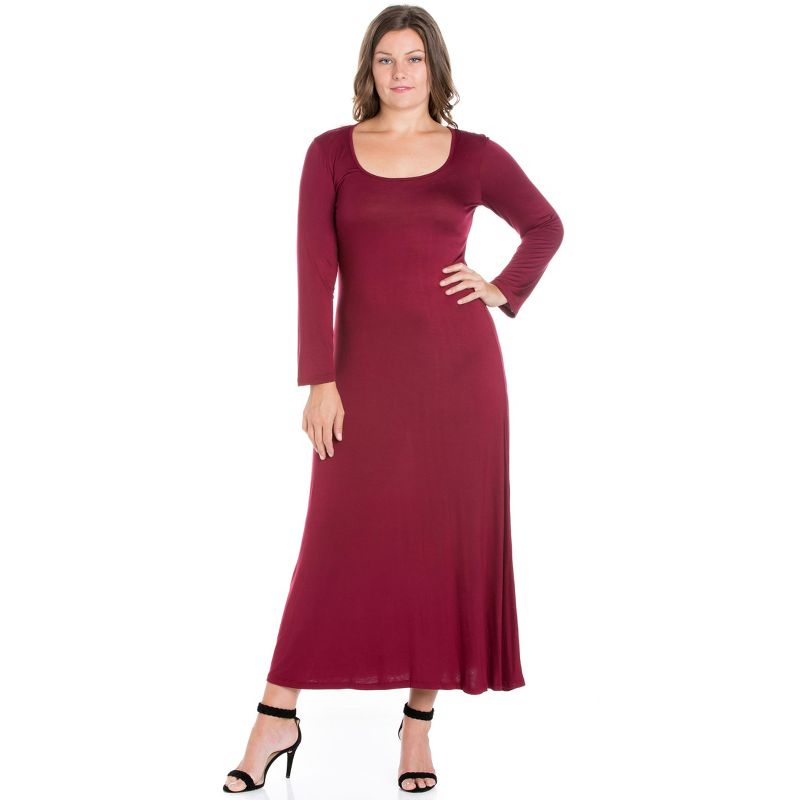24seven Comfort Apparel Womens Long Sleeve Plus Size Maxi Dress, 1 of 5
