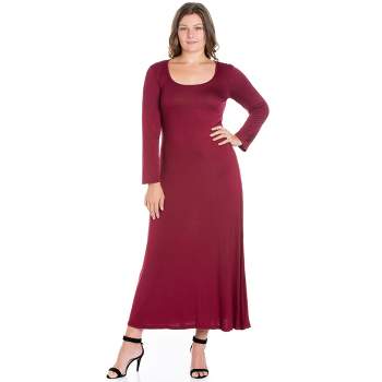 24seven Comfort Apparel Womens Plus Size Womens Long Sleeve Maxi Dress